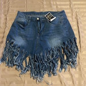 M Denim Fringe Shorts NWT